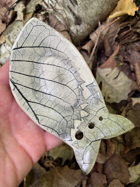 Herb Stripper Dish - Fish with leaf print, wood grain