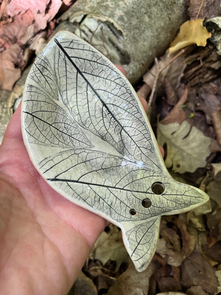Herb Stripper Dish - Fish with leaf print, wood grain