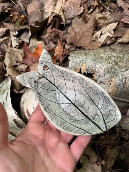 Herb Stripper Dish - Fish with leaf print, wood grain