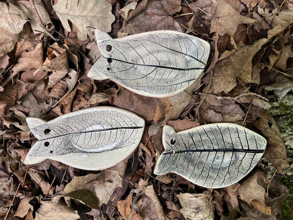 Herb Stripper Dish - Fish with leaf print, wood grain